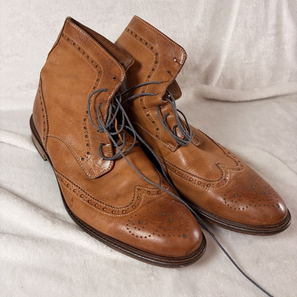 Vintage Cuoio Men's Italian Tan Leather Wingtip Brogue Boots Size 11 M #7067 GVC